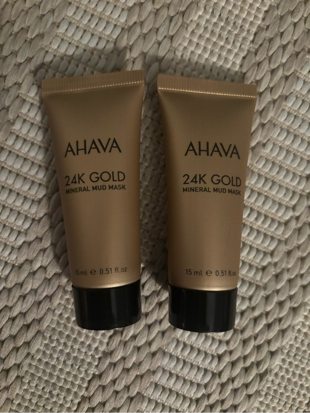 AHAVA 24K Gold Mineral Mud Mask Tubes — Metallic Gold & Black